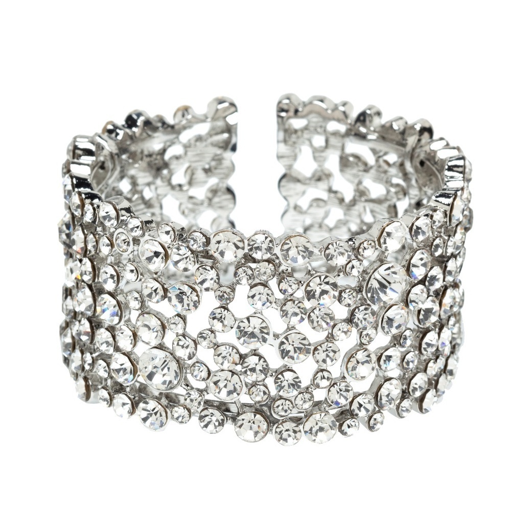 Statement Crystal Cuff Bracelet – 50mm Wide